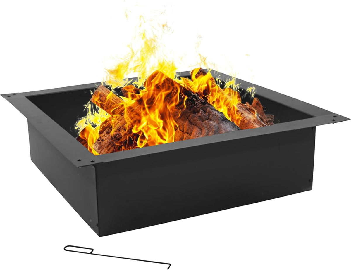 Sunnydaze Fire Ring for Outside - Heavy-Duty Wood-Burning Metal Fire Pit Ring Insert - 36-Inch Square Outer/30-Inch Square Inner Diameter