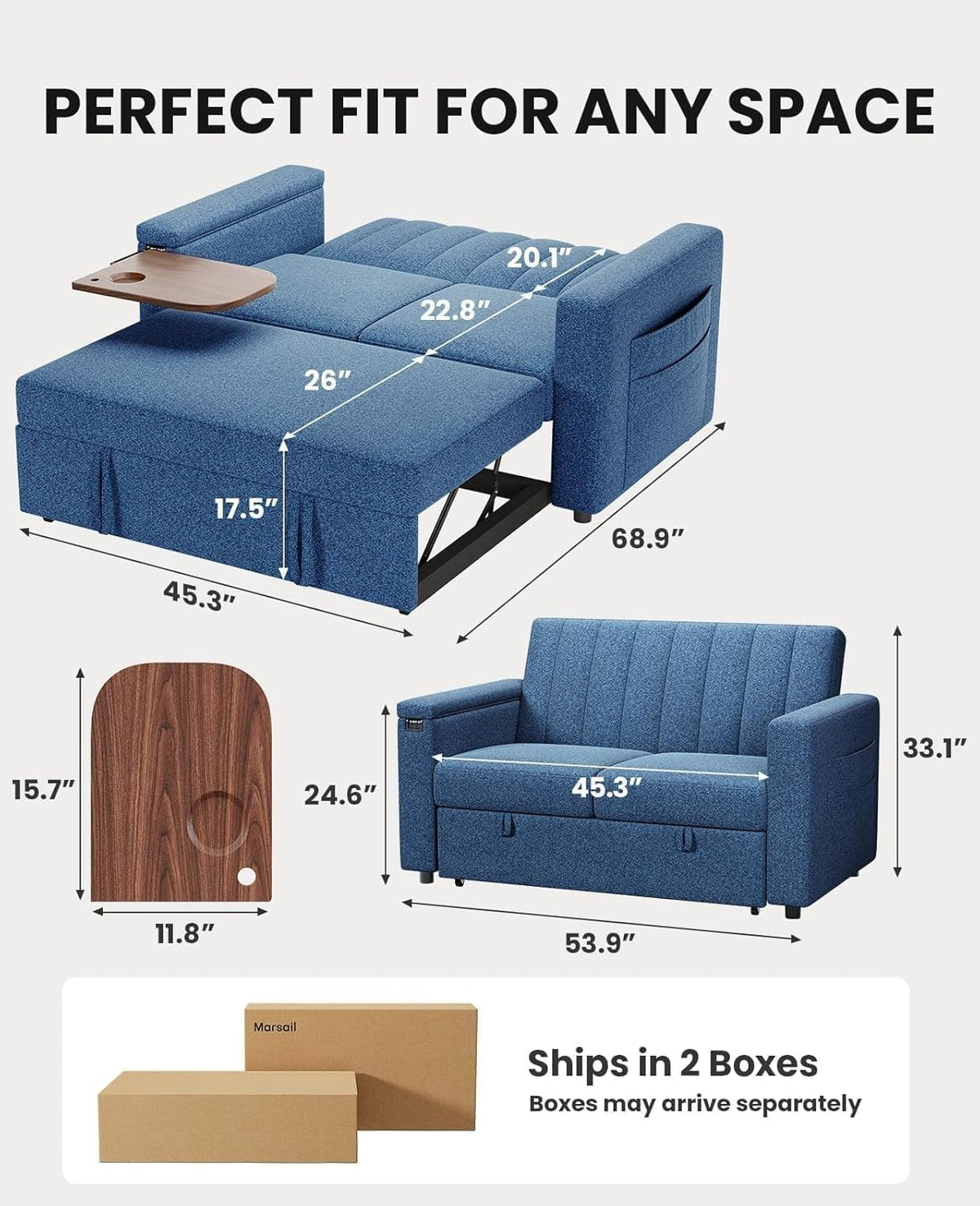 Sofa Bed 3-in-1 Convertible Sleeper Sofa