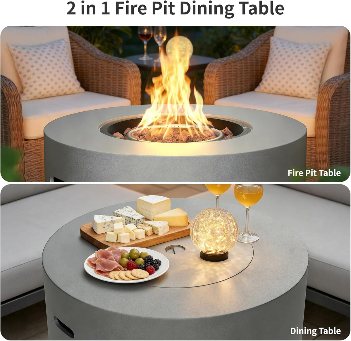 HOTEAGLE 32" Propane Fire Pit Table Round, 50000 BTU Powerful Gas Firepit Table, CSA Certified, Ideal Outdoor Fire Pit for Dining, Party in Patio, Garden, Yard