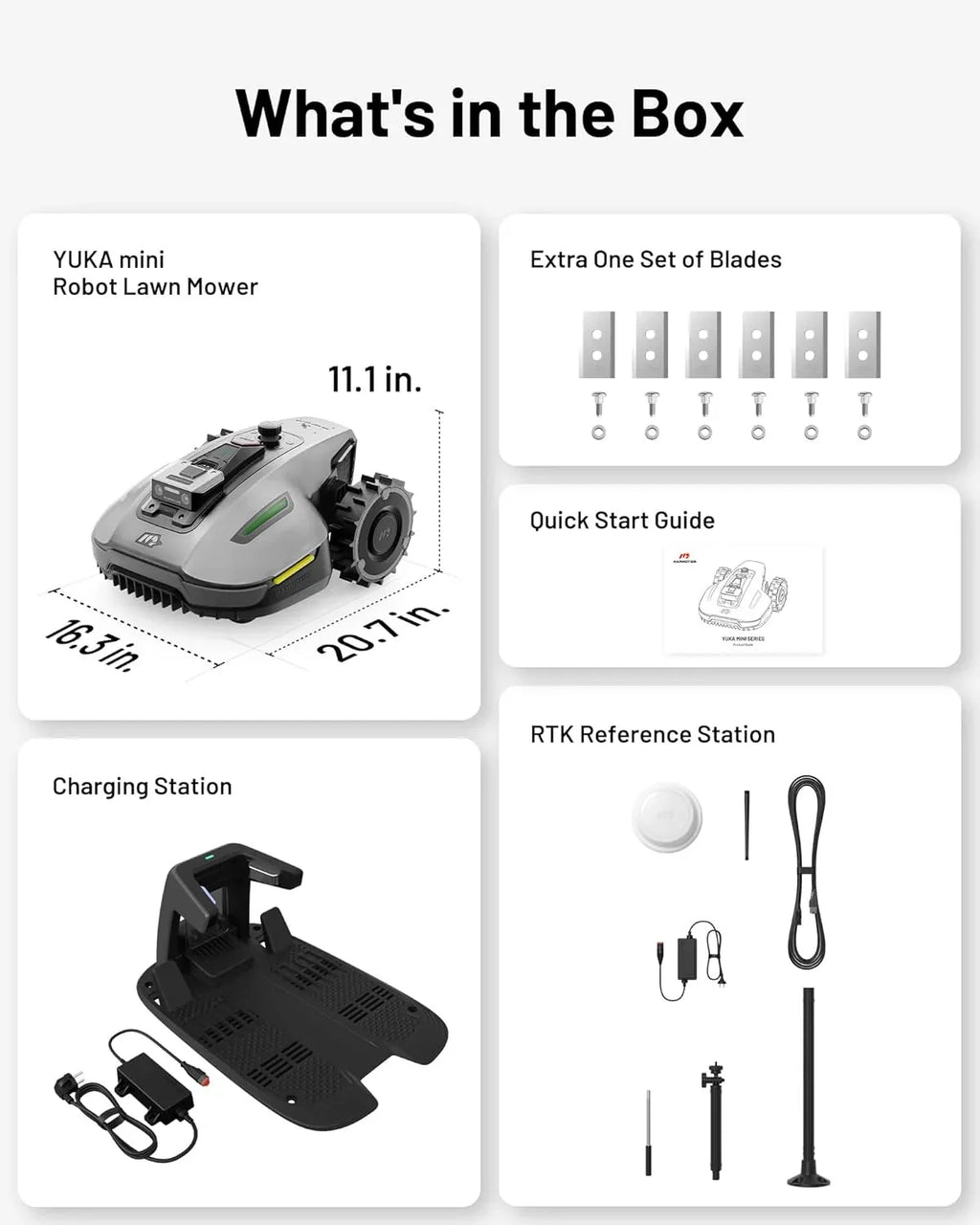 YUKA Mini 500H Robot Lawn Mower Reception 0.12 Acre, Max. 0.17 Acre, Ultrasense AI Vision+ RTK Positioning, Auto Mapping, App Control,45% Slope, Cutting Height 2''~3.5'', 3 Mowing Zones