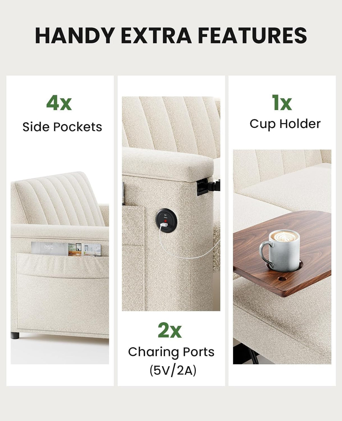 Sofa Bed 3-in-1 Convertible Sleeper Sofa