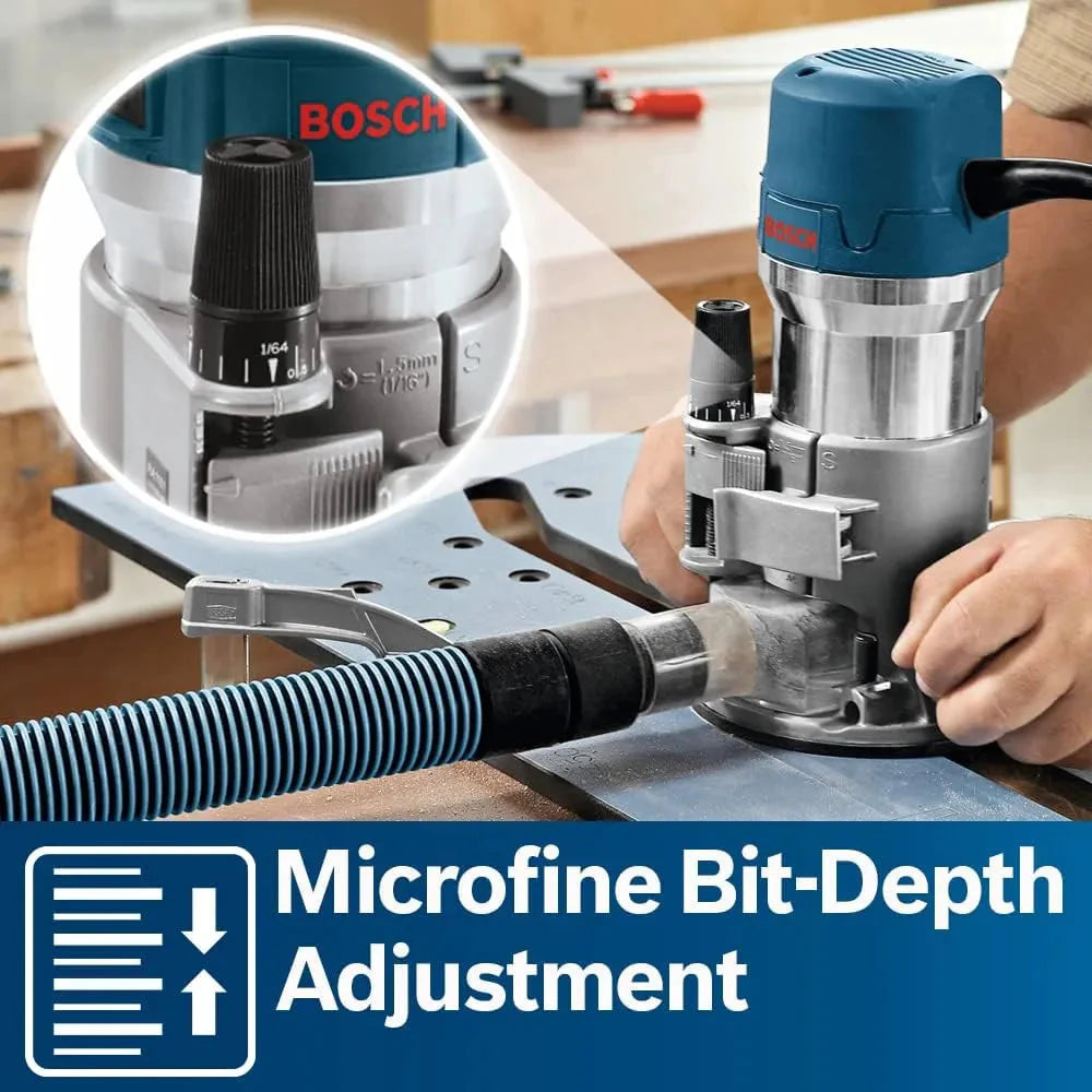 BOSCH 1617EVSPK Wood 12 Amp Router Tool Combo Kit - 2.25 Horsepower Plunge Router & Fixed Base with a Variable Speed