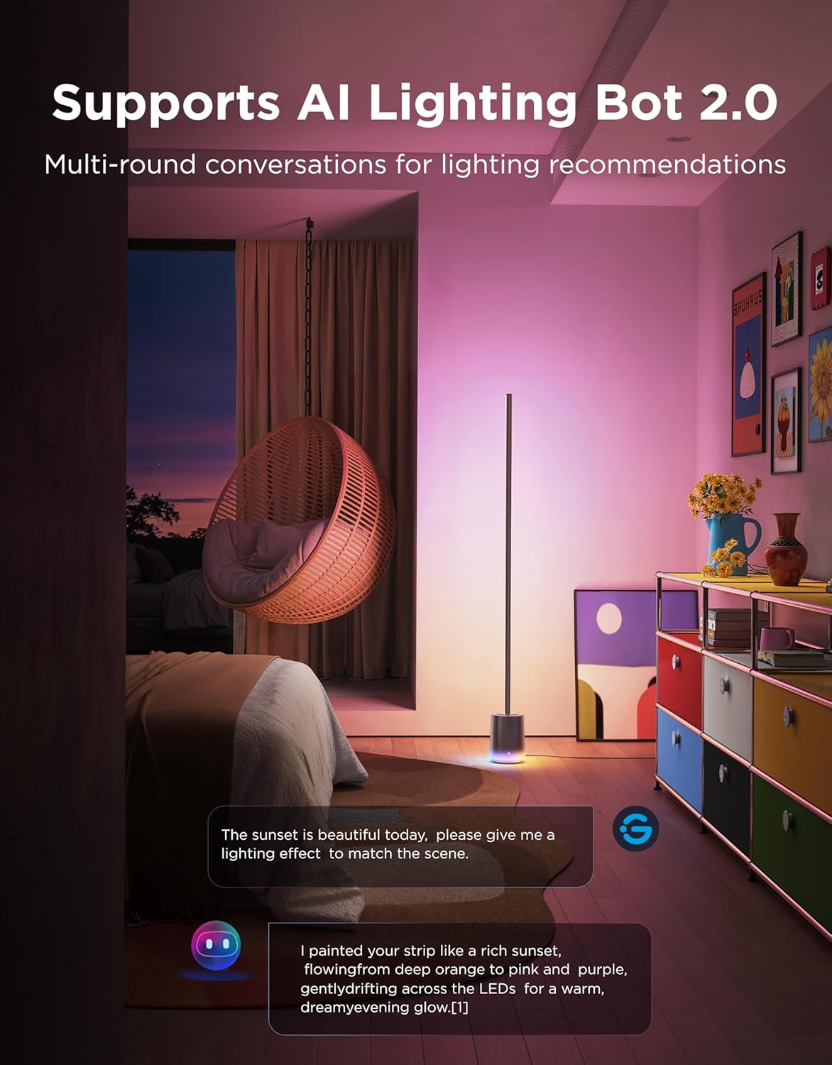 Govee Floor Lamp 3 with Luminblend+ Technology, 2100lm Standing Lamp, Work with Matter,1000K-10000K Modern Floor Lamps for Living Room, Bedroom, Office, Corner Lamp with Dynamic Scenes, DaySync