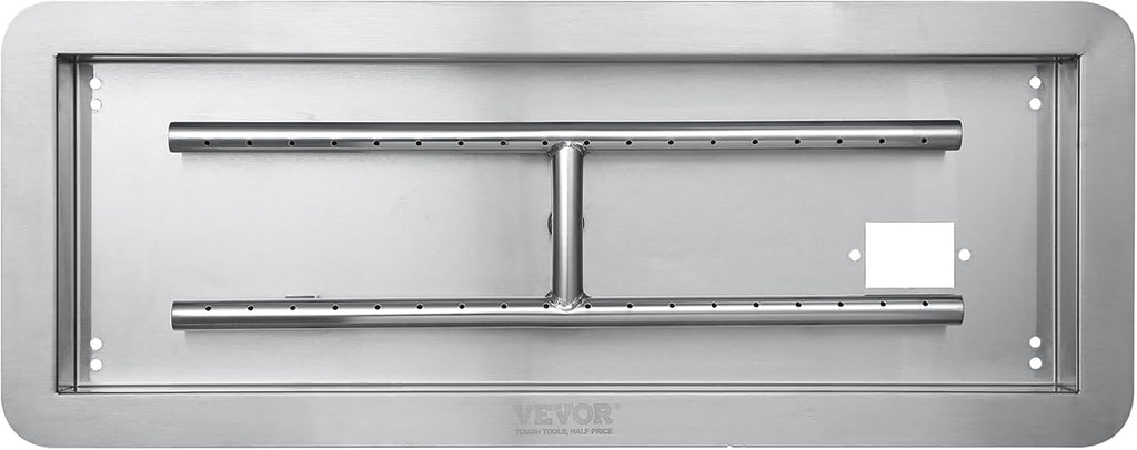 VEVOR 36 x 12 inch Drop-in Fire Pit Pan, Rectangular Stainless Steel Fire Pit Burner Kit, Propane Fire Pan 150,000 BTU with H-Burner for Indoor or Outdoor Use