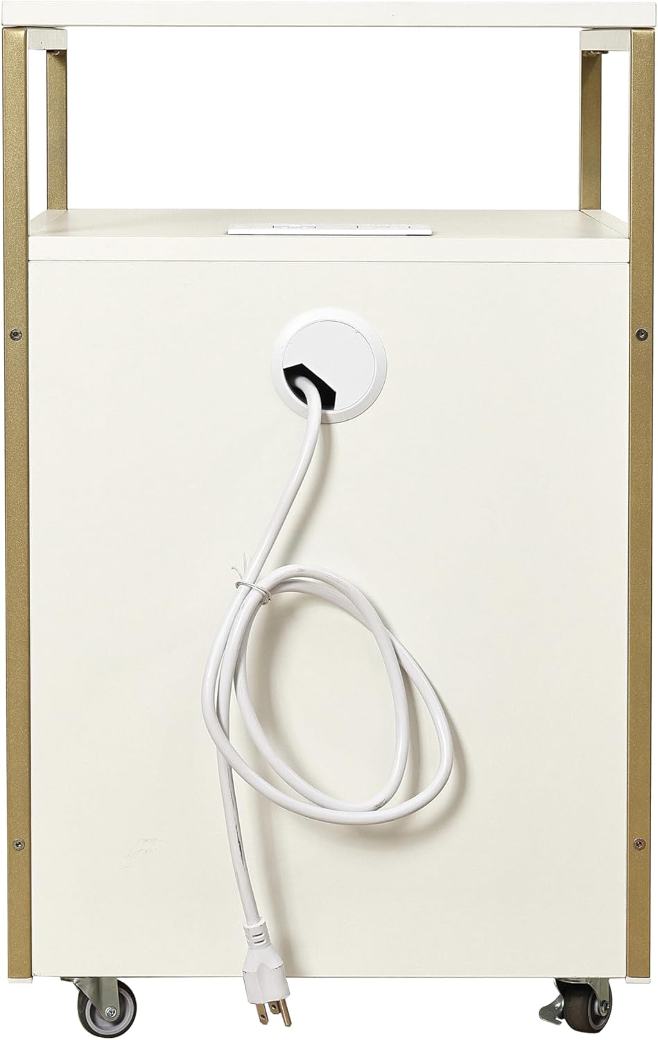 Modern 2-Drawer Rolling File Cabinet with Lock, 2 USB Ports and Power Outlet for Device Charging, Portable File Organizer or Printer Stand for Office or Home with Locking Wheels, White & Gold