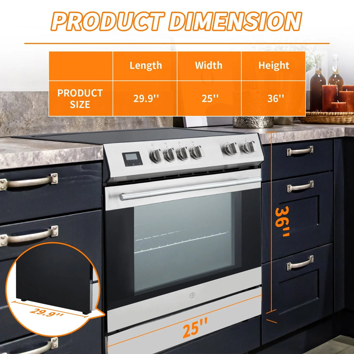 Front Control Electric Range Oven with 5 Cooktop Elements with 6 Cooking Power Options, Freestanding Oven, 5.0 cu. ft. Capacity Stainless Steel