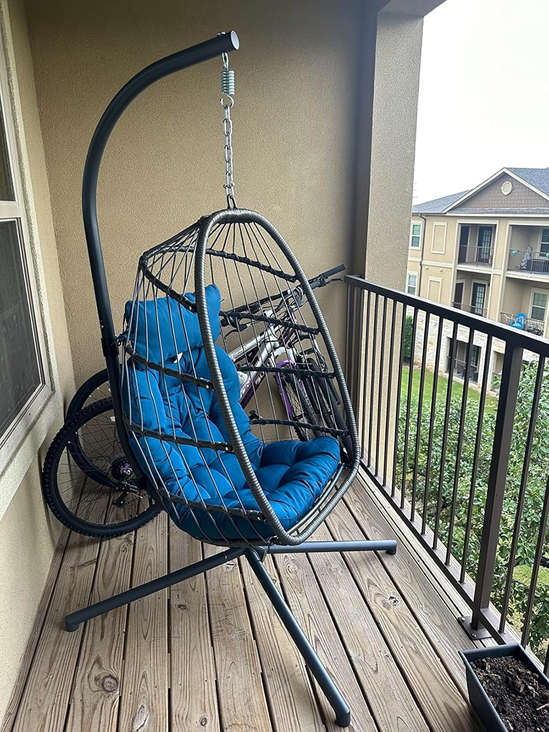 Yechen Indoor Outdoor Egg Hanging Chair with Stand, Patio Wicker Swing Egg Chair Indoor Swinging Chair Outdoor Hammock Egg Chair 350lbs Capacity for Patio Bedroom Balcony, Charcoal Grey (EG-001)