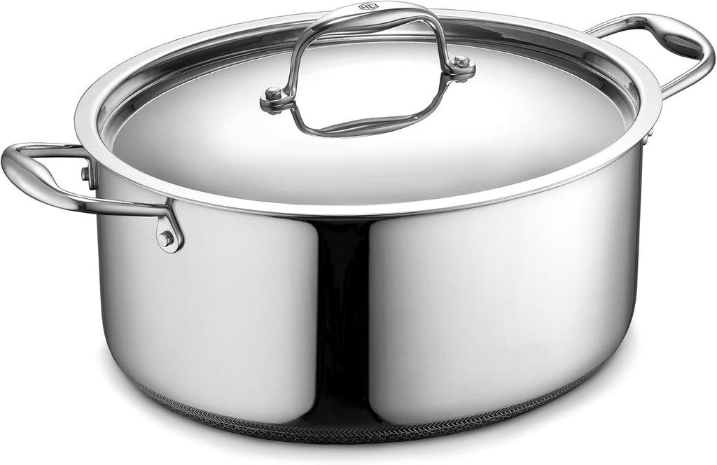 HexClad Hybrid Nonstick 6.5-Quart Oval Dutch Oven with Stainless Steel Lid, Stay-Cool Handles, Dishwasher-Friendly, Oven-Safe Up to 900°F, Induction Ready, Compatible with All Cooktops