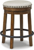 Signature Design by Ashley Valebeck Upholstered Swivel Stool, Cushioned Seat, Woven Fabric Upholstery, Wood, 24" H, Brown & Black
