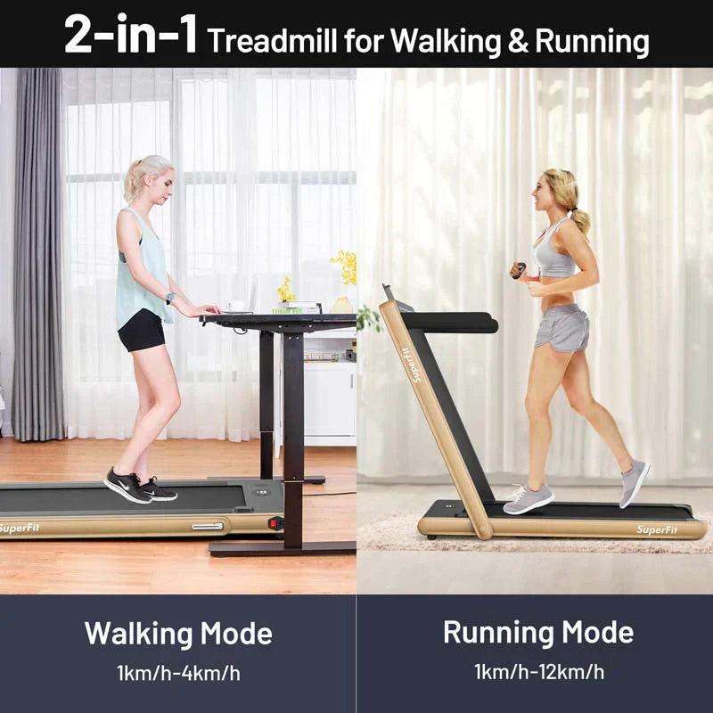 2 in 1 Folding Treadmill, 2.25HP Under Desk Electric Treadmill, Portable Walking Running Machine with Dual Display & Smart App Control