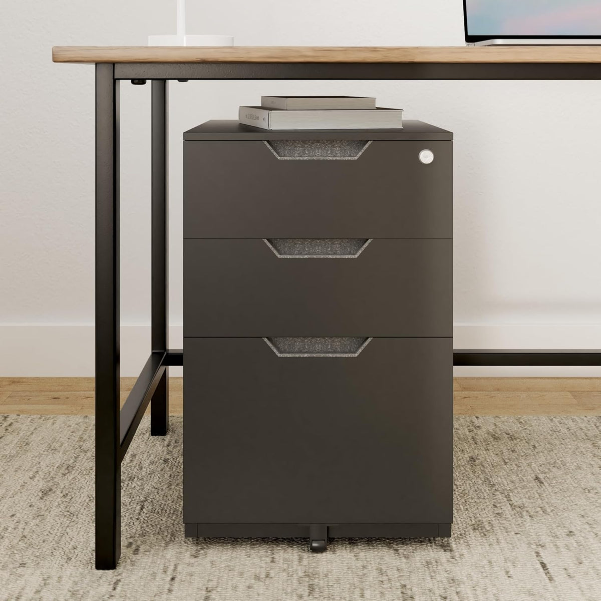 Amazon Basics 3-Drawer Mobile File Cabinet with Lock, Rolling Filing Cabinet for Hanging Files, Black, 20.71" D x 15.51" W x 24.29" H | With Lock