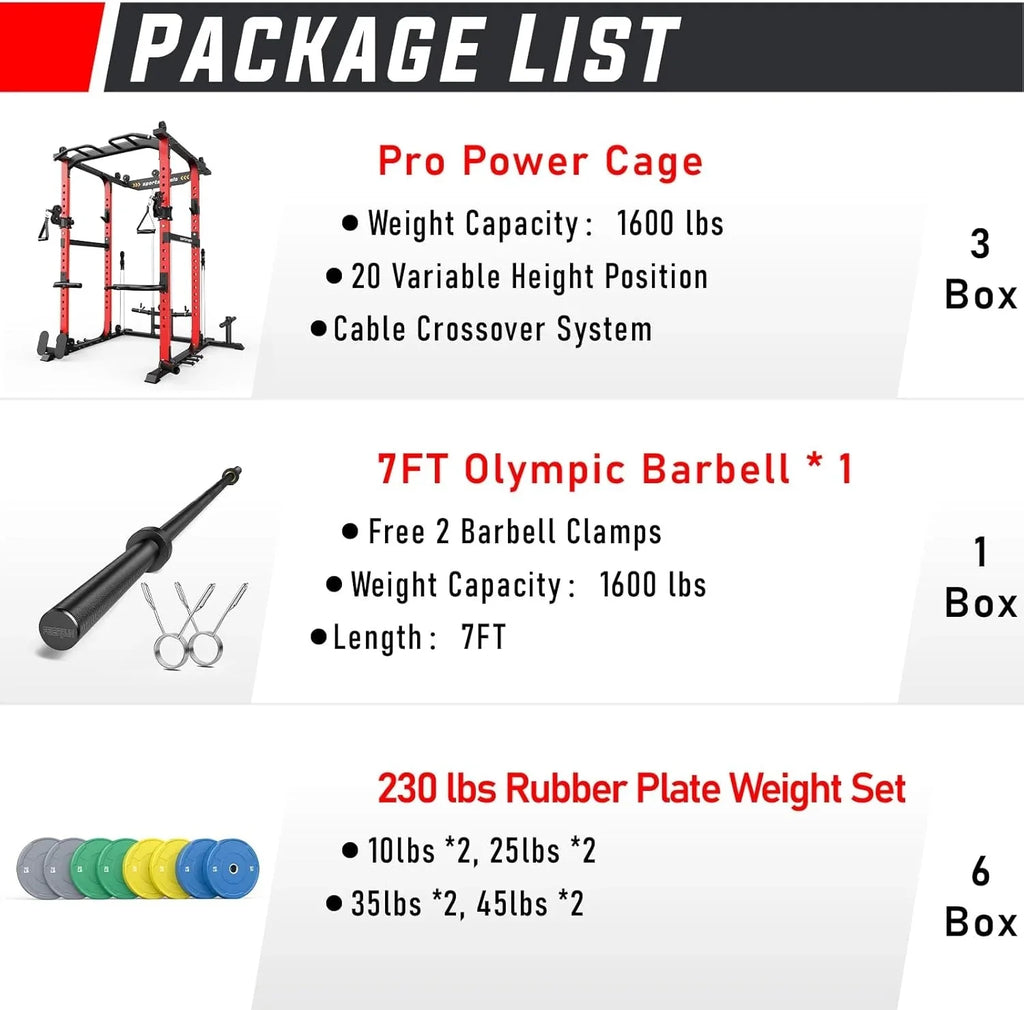 Sportsroyals Power Cage,1600lbs Multi-Function Power Rack with Adjustable Cable Crossover System and More Training Attachment, Weight Cage for Home Gym