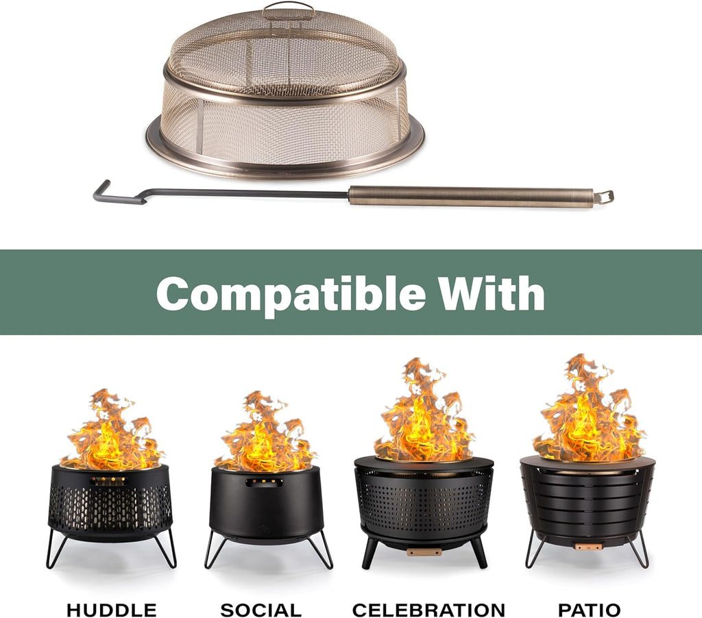 TIKI Patio & Celebration Fire Pit Screen & Poker Set – Outdoor Fire Pit Spark Protector & Ember Guard – Fire Poker Tool for Safe & Controlled Fires – Durable Metal Fire Pit Accessories in Gold & Black