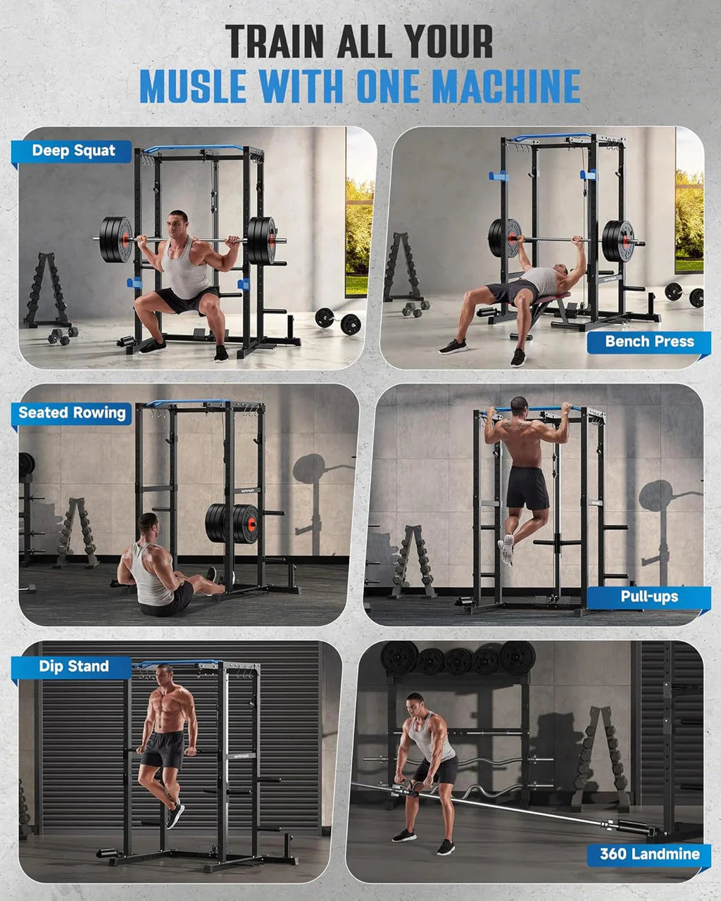 Sportsroyals Power Cage,1600lbs Multi-Function Power Rack with Adjustable Cable Crossover System and More Training Attachment, Weight Cage for Home Gym