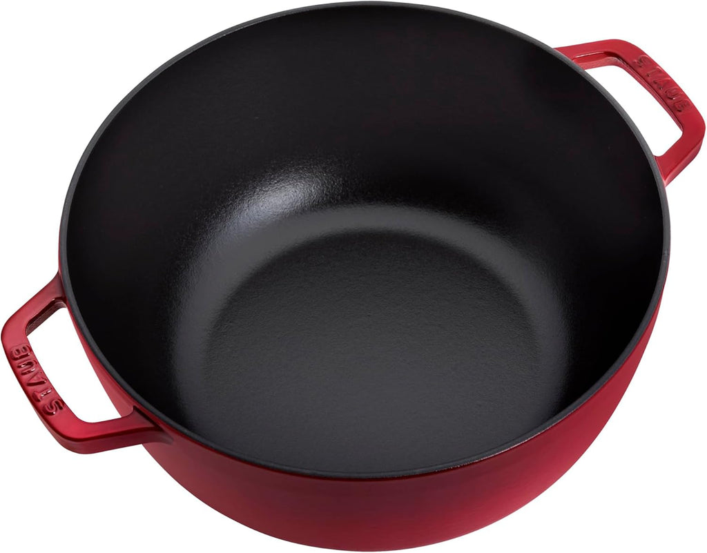 Staub Cast Iron Essential French Oven, Dutch Oven, 5-quart, serves 5-6, Made in France - Cherry