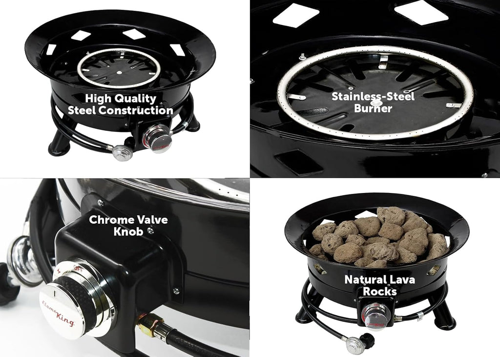 Flame King Smokeless Propane Fire Pit, 24-inch Portable Firebowl, 58K BTU with Self Igniter, Cover, & Carry Straps for RV, Camping, & Outdoor Living