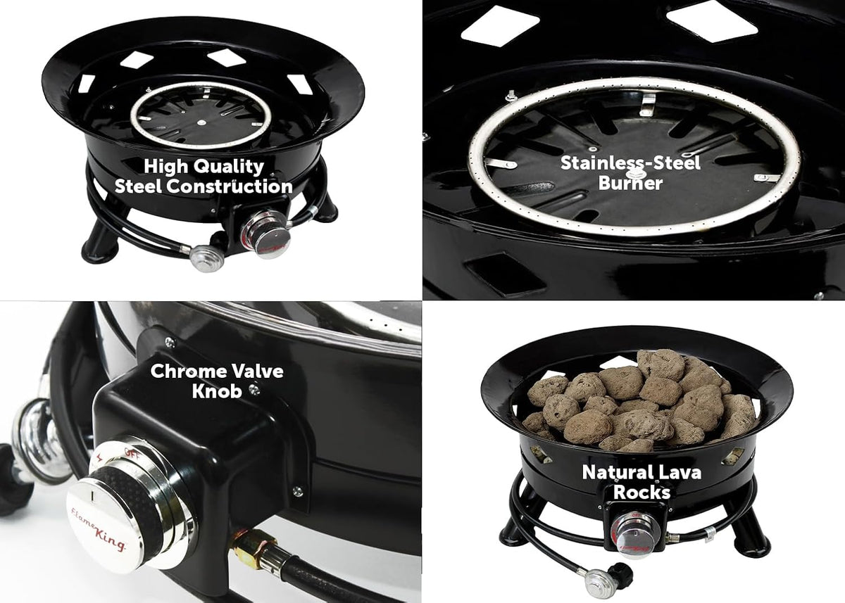 Flame King Smokeless Propane Fire Pit, 24-inch Portable Firebowl, 58K BTU with Self Igniter, Cover, & Carry Straps for RV, Camping, & Outdoor Living