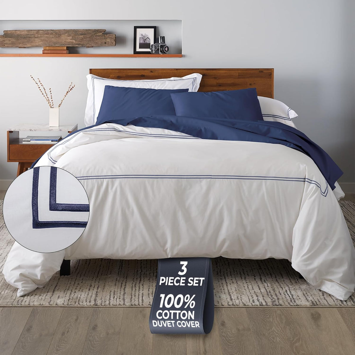 Ella Jayne Duvet Cover King (3 Pieces), 100% Cotton Percale, King/Cali King, Soft, Breathable & Lightweight Including King Duvet Cover (1 Piece) 106 x 90 Inches with 2 Pillow Shams (Navy Design)