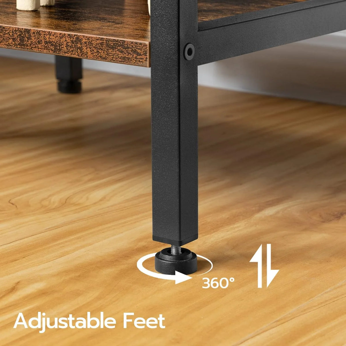 TV Stand with Power Outlets to 75 Inches, TV Console Table with Open Storage Shelves Cabinet, Industrial Media Entertainment Center for Living Room Bedroom, Rustic Brown and Black BF60DS01