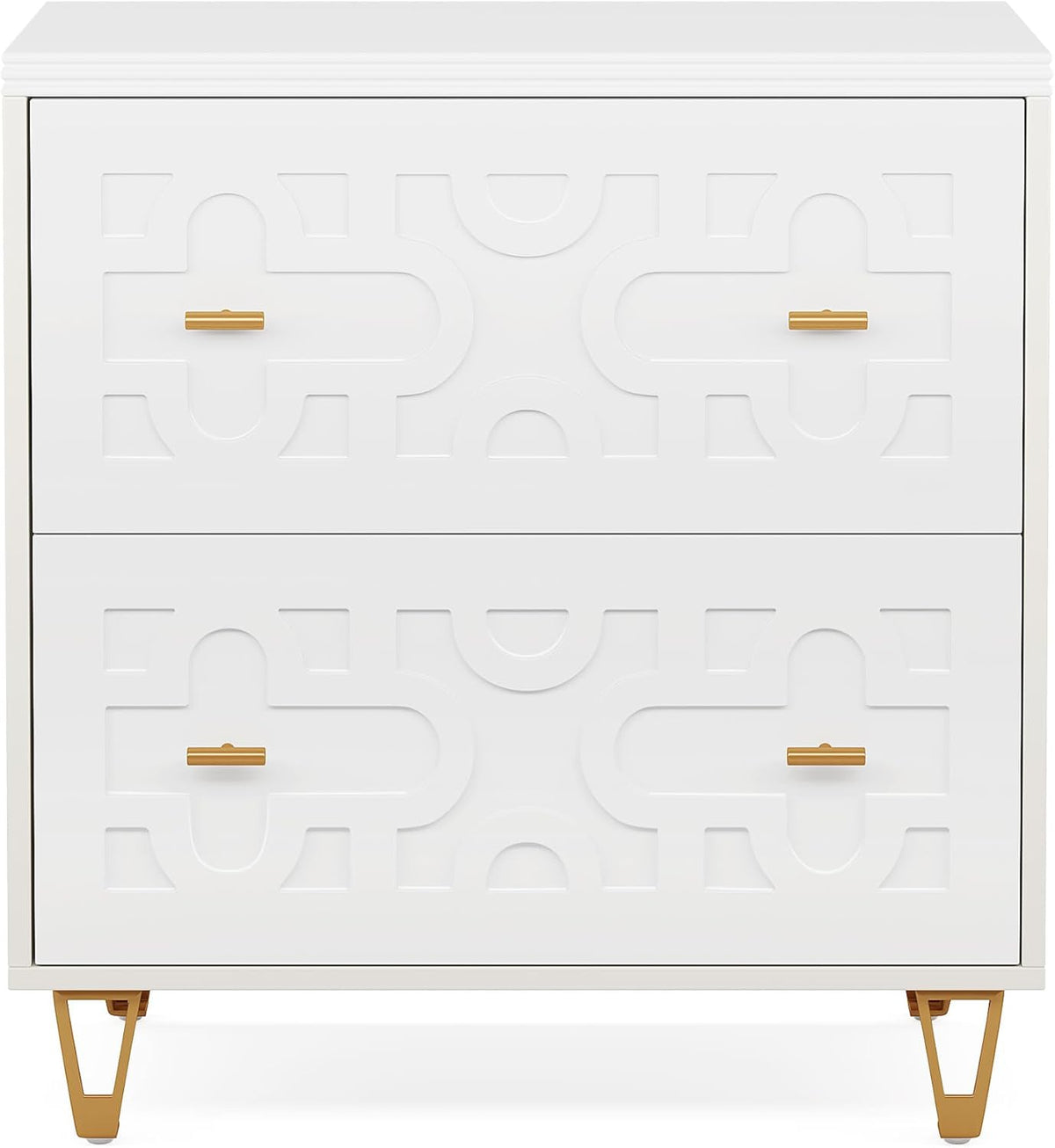 Tribesigns 2-Drawer Lateral File Cabinet, Modern White Filing Cabinet for Legal/Letter/A4 Size, Large Storage Filing Cabinet Printer Stand for Home Office, Warm White and Gold