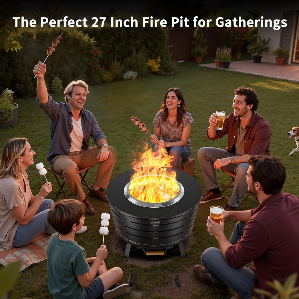 26.5 Inch Smokeless Fire Pit, Outdoor Portable Fire Pit with Stand, Removable Ash Pan & Heat Shield, Large Wood Burning Firepit Bonfire for Outside, Backyard, Patio,Camping