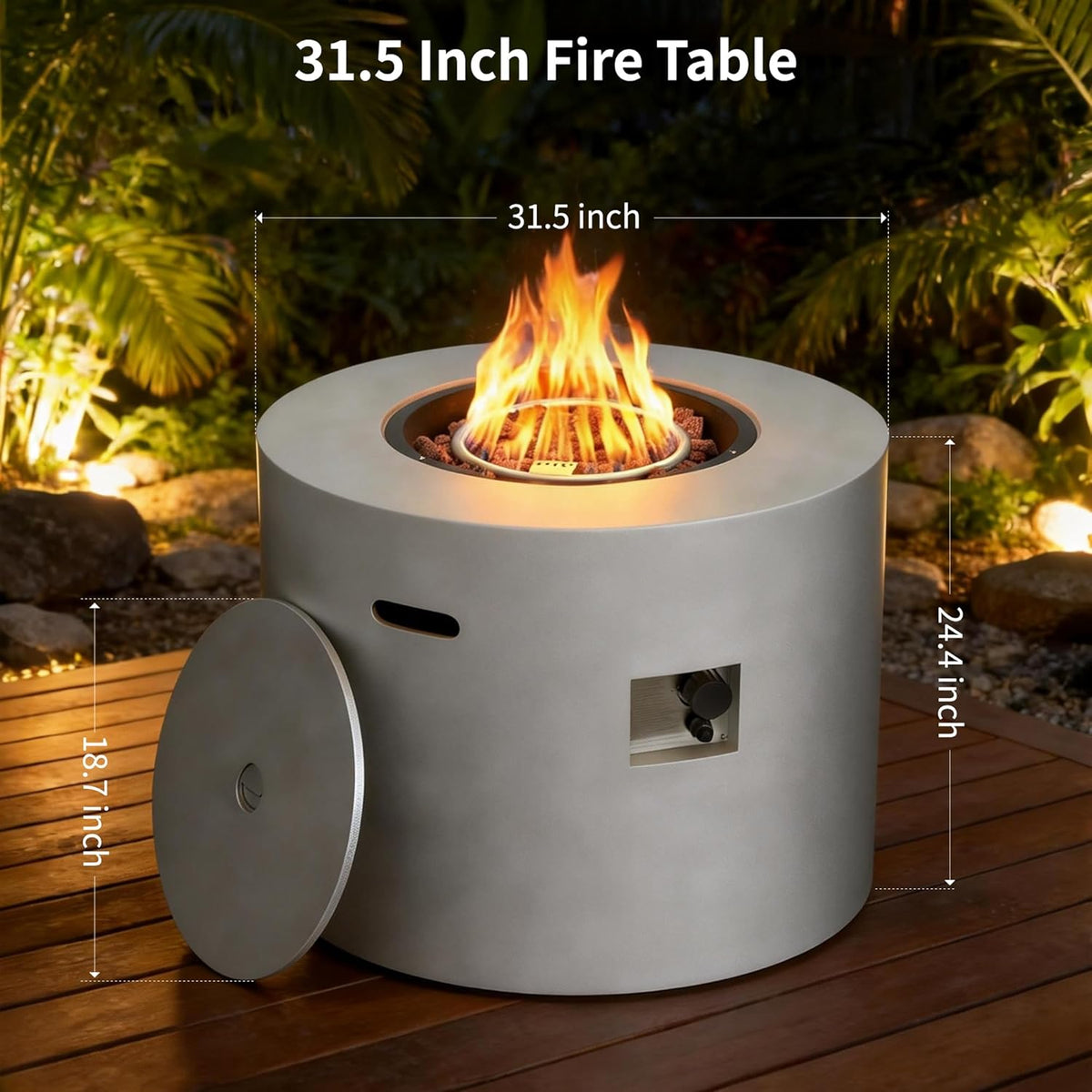 HOTEAGLE 32" Propane Fire Pit Table Round, 50000 BTU Powerful Gas Firepit Table, CSA Certified, Ideal Outdoor Fire Pit for Dining, Party in Patio, Garden, Yard