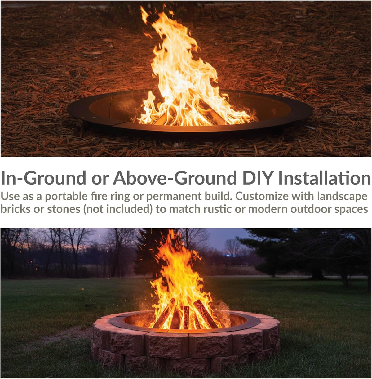 Sunnydaze Outdoor Fire Pit Ring - Heavy-Duty Round Steel Fire Ring Insert - DIY Above or In-Ground - 36-Inch Outer/30-Inch Inner Diameter