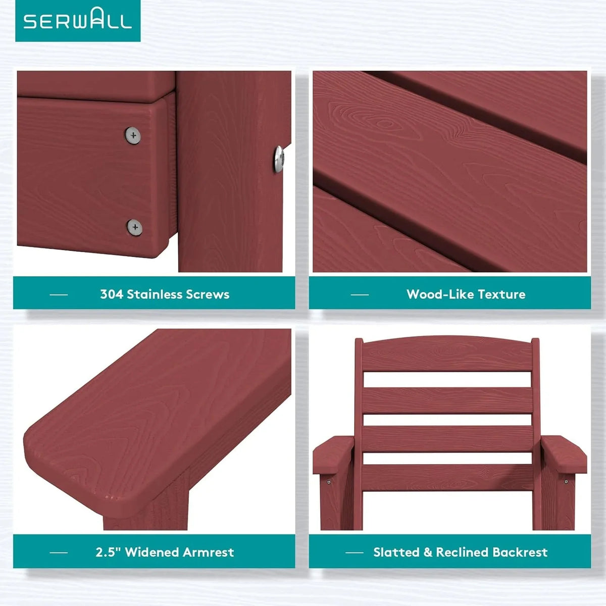 SERWALL 7-Piece Patio Table Set, Outdoor HDPE Dining Furniture with Umbrella Hole, All Weather Table and Chairs for Lawn, Garden, Poolside, Aruba
