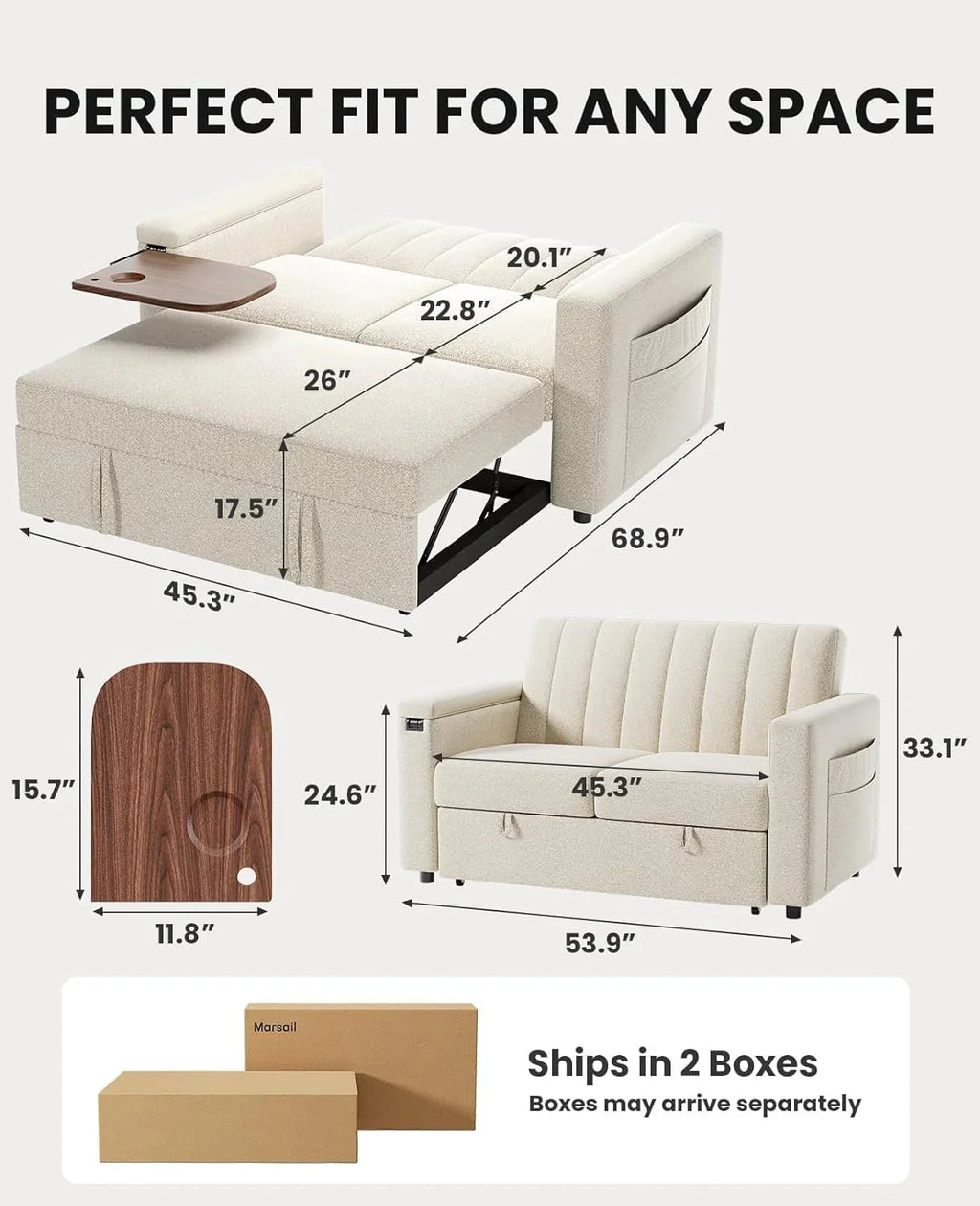Sofa Bed 3-in-1 Convertible Sleeper Sofa