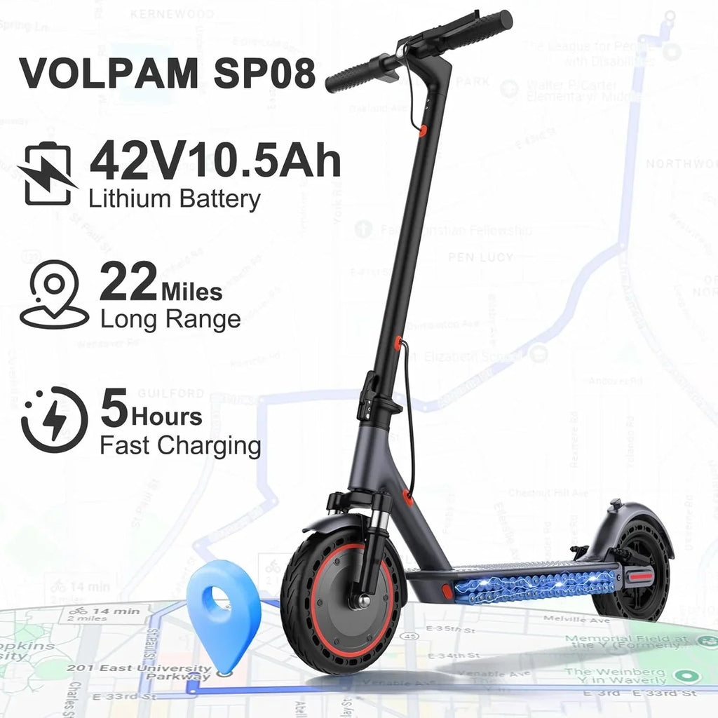 Electric Scooter, 350W/500W Powerful Motor, 8.5"/10" Solid Tires, 19/22Mph, 28/21/12 Miles Range,Dual Braking