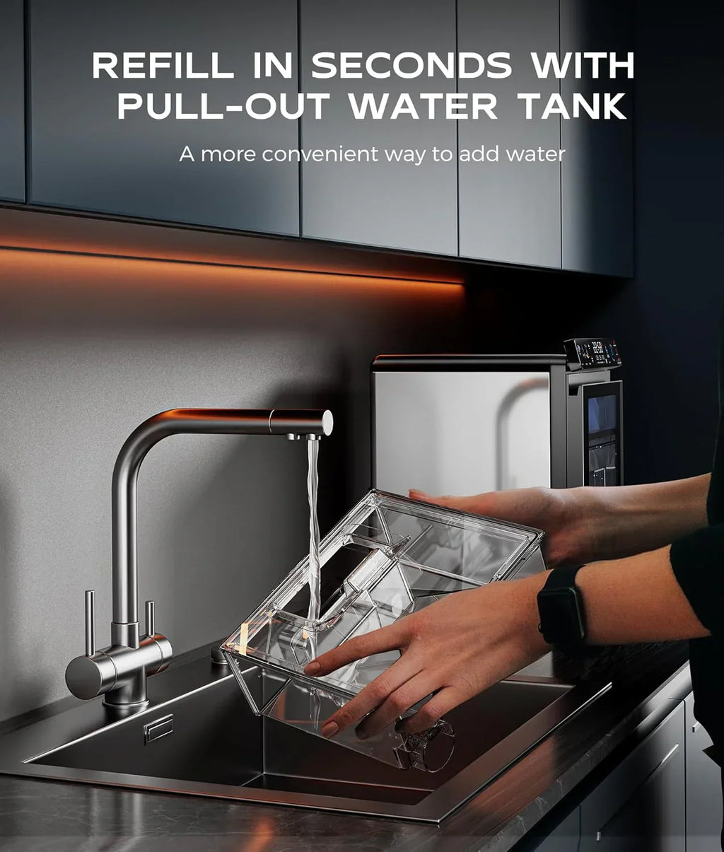 Nugget Ice Maker Countertop, Smart Pebble Ice Machine with APP Control, 44 lbs/24H Soft Pellet Chewable Ice with Self-Cleaning, Stainless Steel
