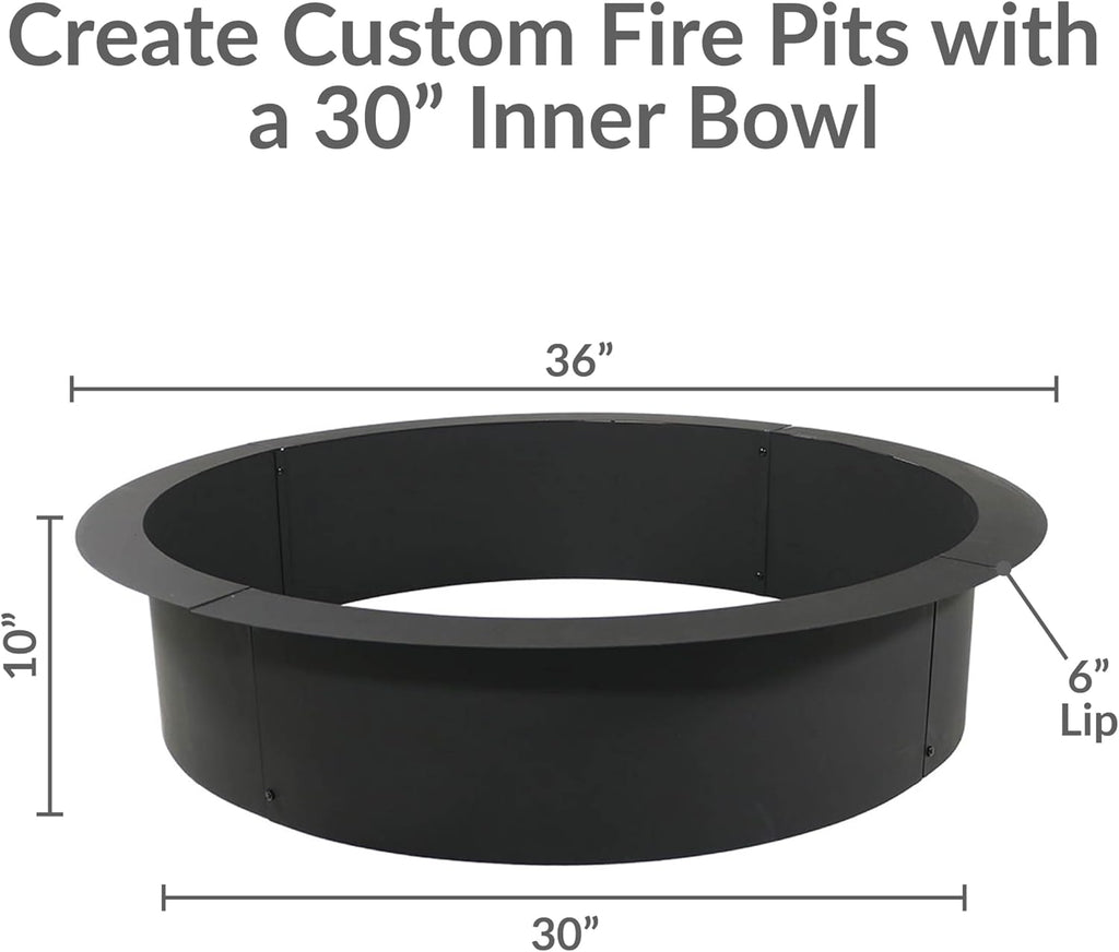 Sunnydaze Outdoor Fire Pit Ring - Heavy-Duty Round Steel Fire Ring Insert - DIY Above or In-Ground - 36-Inch Outer/30-Inch Inner Diameter