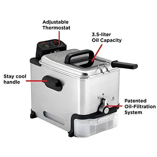 Ultimate Steel Deep Fryer with Basket 3.5 Liter Oil and 2.6 Pound Food Capacity