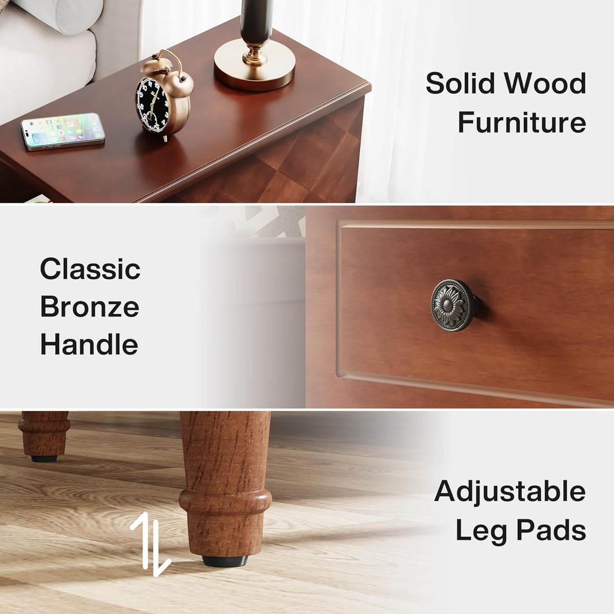 LITTLE TREE Fully Assembled End Table, Narrow Side Table with 3 Drawers, Pre-Assembled Nightstand Slim Bedside Table for Small Spaces, Living Room, Bedroom, Brown