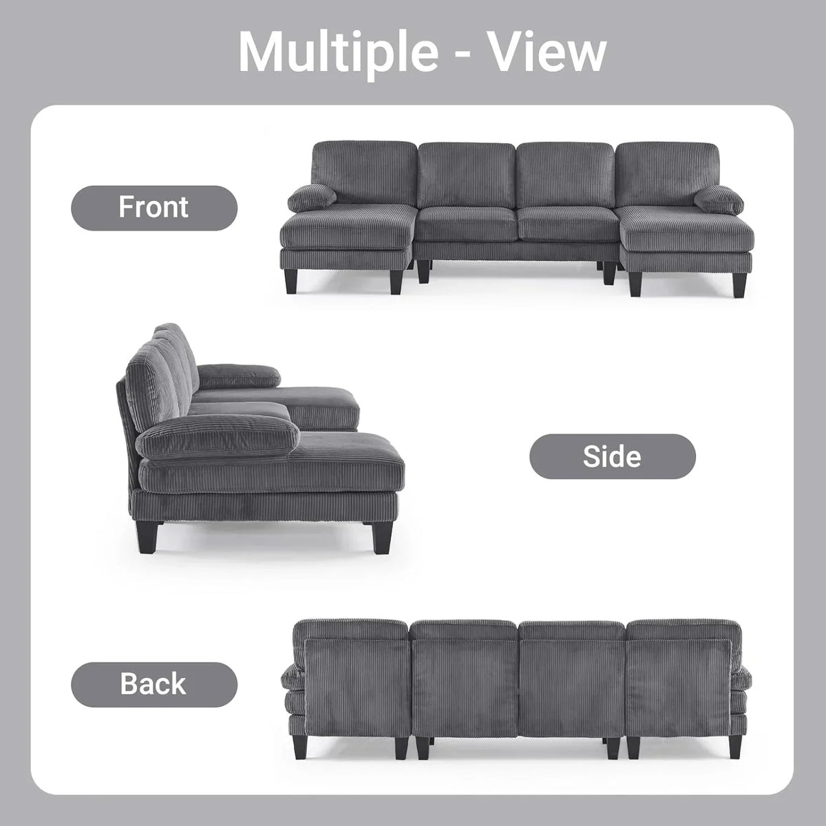 VINGLI 110" Sectional Couches for Living Room,U Shaped Couch with Double Chaise, 4-Seat Sofa Set with Chenille Fabric for Home Furniture,Beige