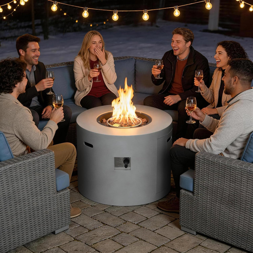 HOTEAGLE 32" Propane Fire Pit Table Round, 50000 BTU Powerful Gas Firepit Table, CSA Certified, Ideal Outdoor Fire Pit for Dining, Party in Patio, Garden, Yard