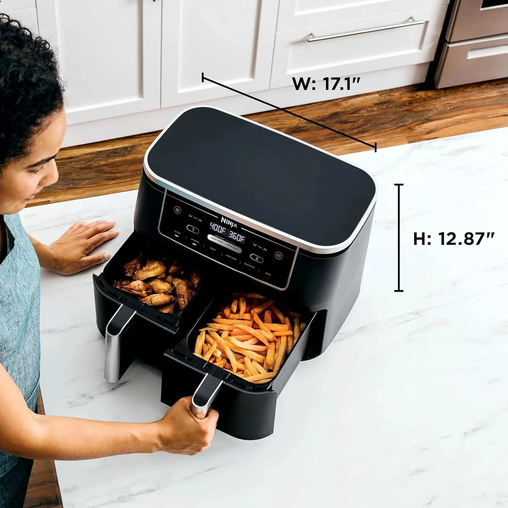 Ninja Foodi 10QT 6-in-1 DualZone Smart XL Air Fryer, 2 Independent 5QT Baskets, Smart Cook Thermometer, Match Cook, Smart Finish, Air Fry, Roast, Bake, Dehydrate, Reheat, Grey, DZ550