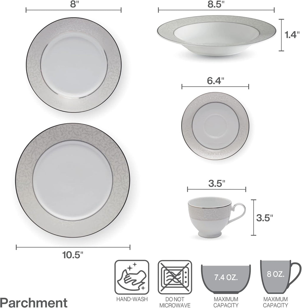 Mikasa Parchment 40-Piece Dinnerware Set, Service for 8, Durable Porcelain Plates, Bowls, and Mugs with Contemporary Design, Dishwasher Safe