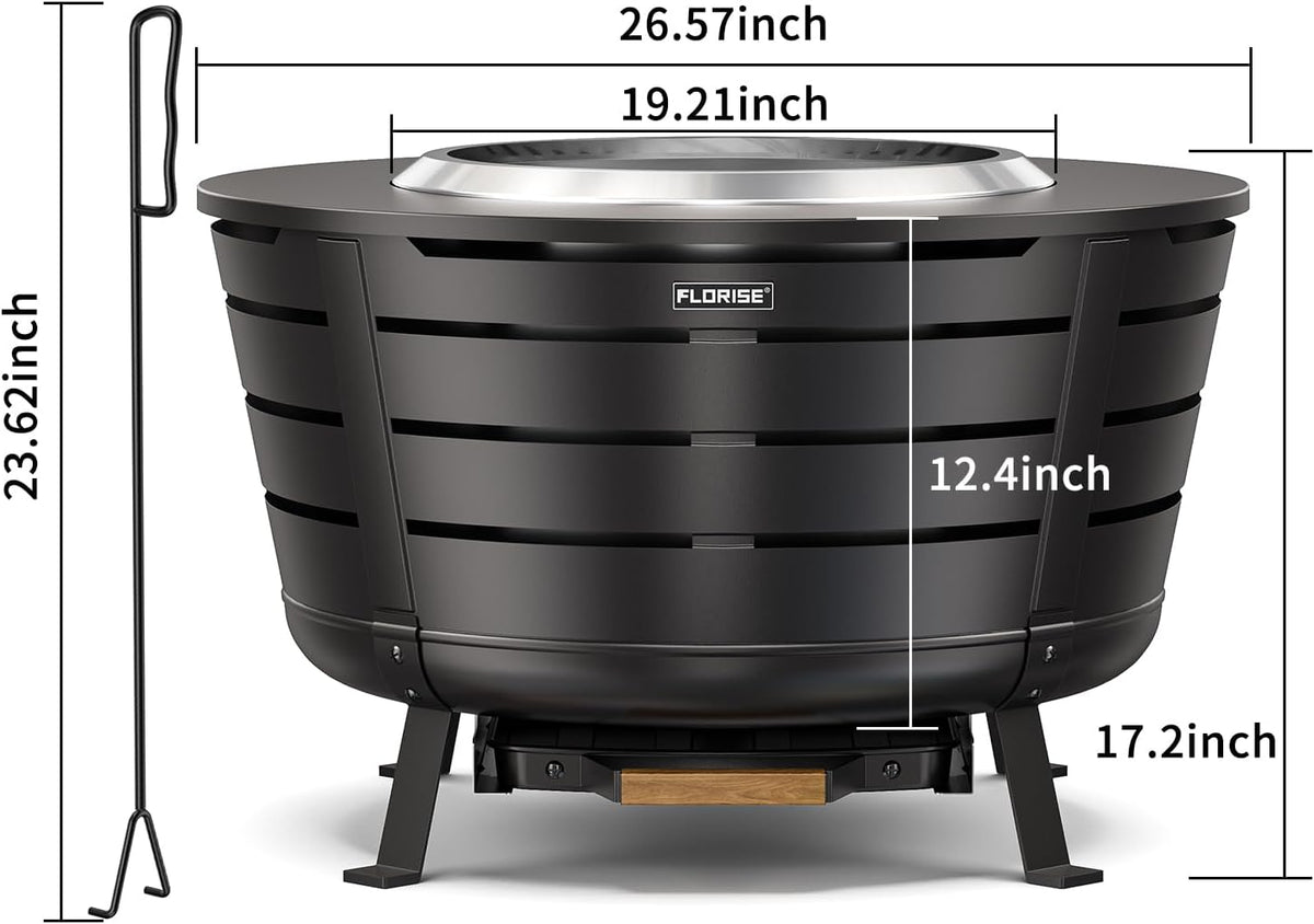 26.5 Inch Smokeless Fire Pit, Outdoor Portable Fire Pit with Stand, Removable Ash Pan & Heat Shield, Large Wood Burning Firepit Bonfire for Outside, Backyard, Patio,Camping