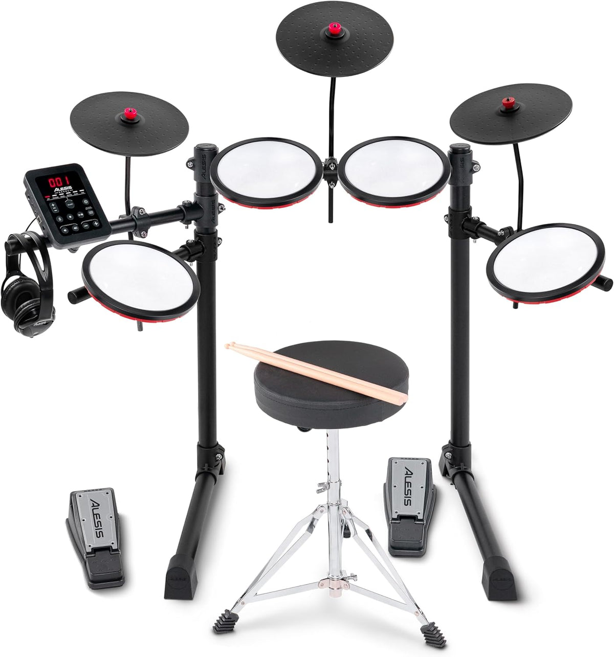 Alesis Turbo Max Electric Drum Set with Quiet 8" Mesh Pads, Lessons, Bluetooth and Accessories, Foldable