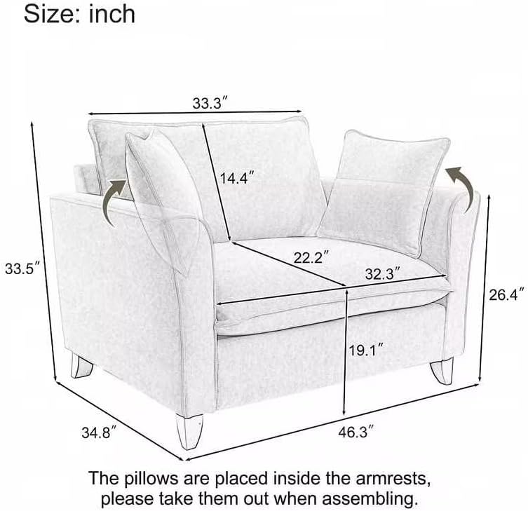 Merax 46.3" Chenille Accent Chair, Oversized Reading Armchair w/2 Pillows, Modern Corner Single Cloud Sofa Arm Chairs, Comfortable Living Room Deep Cushion Seating for Office & Apartment, Pale Pink