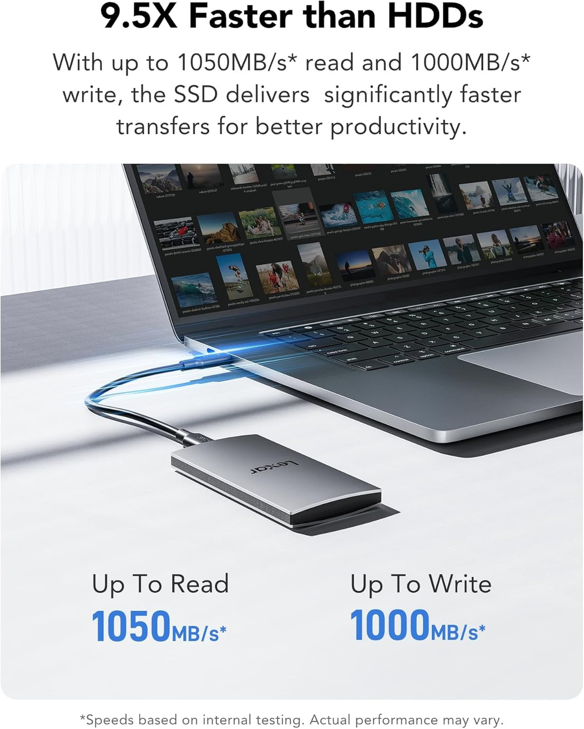 Lexar ES3 1TB External SSD, USB 3.2 Gen2 Portable SSD, PSSD Up to 1050MB/s Read, 1000MB/s Write, External Solid State Drive Compatible with iPhone 16/15 Series/Mac/PS5/XBOX/Laptop/PC, Silver