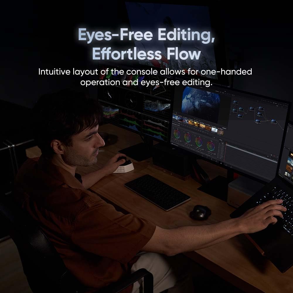 XPPen Pilot Pro Editing Console Wireless Video Controller, Programmable Bluetooth 5.3 Macro Keyboard with All-Way Joystick, 19 Buttons, Tri-Rotary, 24H Battery for DaVinci Resolve, Premiere Pro,Mac/PC