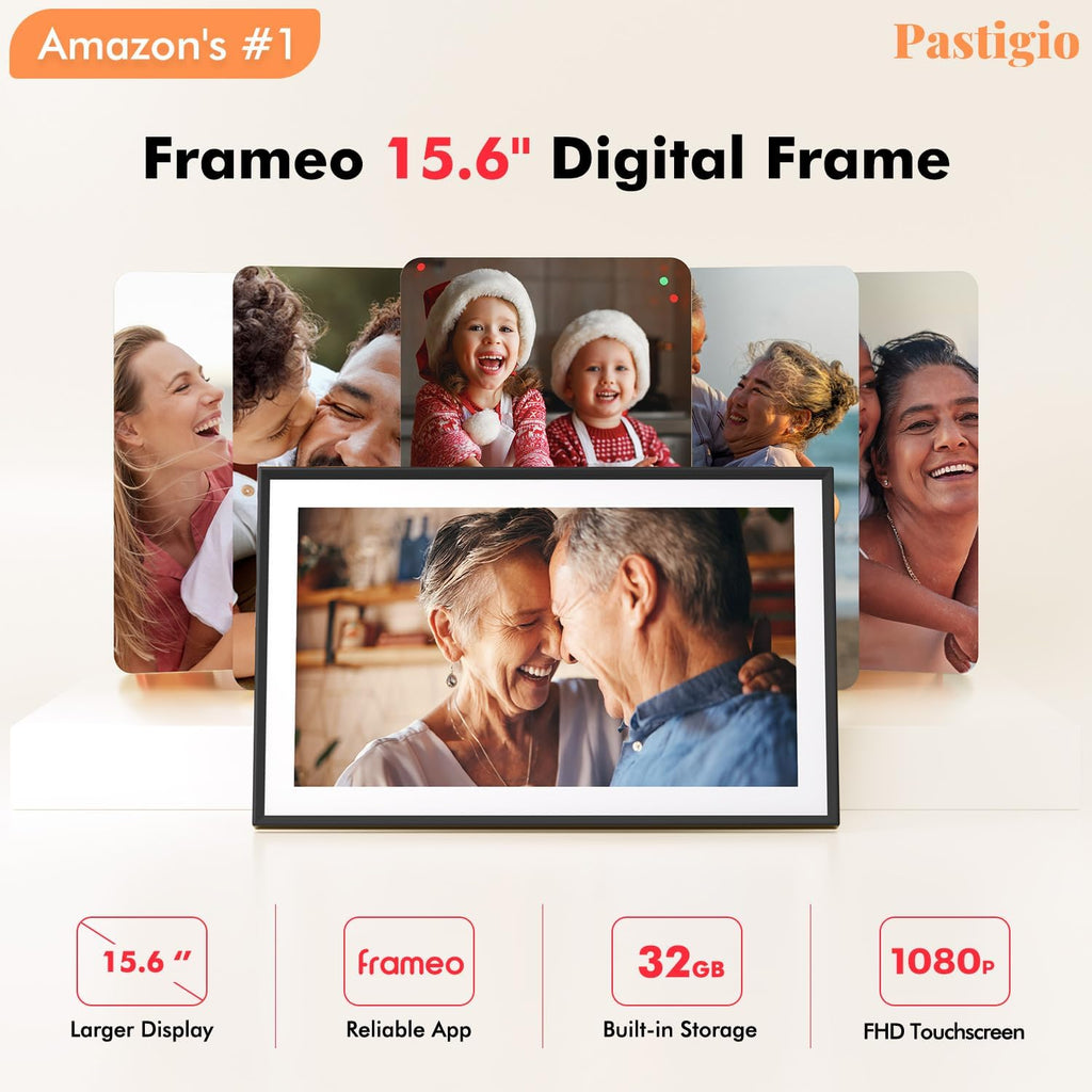Digital Picture Frame, 15.6 Inch Large Frameo Digital Photo Frame WiFi, 32GB, 1920 * 1080 IPS HD Touch Screen, Tabletop&Wall-Mounted, Share Picture Video, Birthday, Wedding, for Mom
