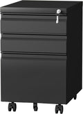 3 Drawer File Cabinet on Wheels,25.6" H Black Filing Cabinet with Lock,Under Desk Metal File Cabinet for Home Office Organizer Letters/Legal/A4(Fully Assembled)