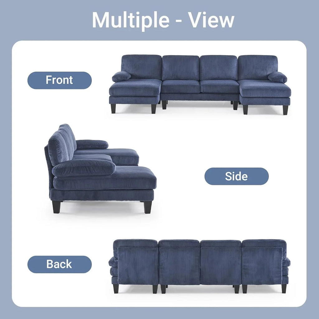 VINGLI 110" Sectional Couches for Living Room,U Shaped Couch with Double Chaise, 4-Seat Sofa Set with Chenille Fabric for Home Furniture,Beige