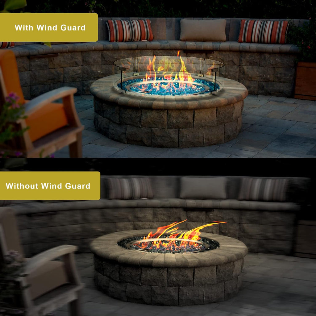 Holy Fire 35.5" L x 15.5" x 6" Rectangle Fire Pit Glass Wind Guard Clear Tempered Glass Flame Protective Pane Wind Resistant - Fits 30”x10 Fire Pit Burner Pan