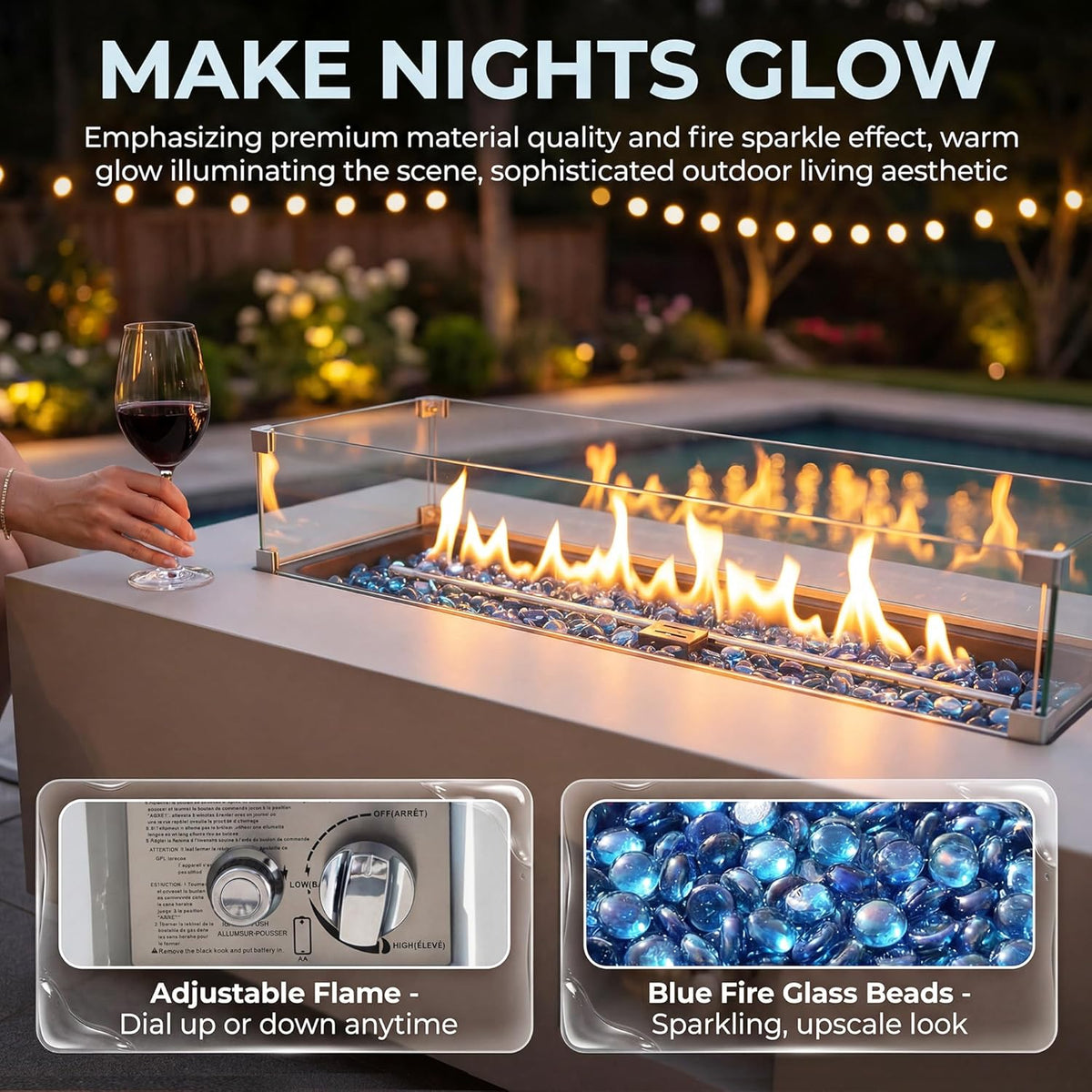 NICESOUL 42" Outdoor Propane Fire Pit Table, 50,000 BTU Rectangle Natural Gas Firepit with Tank Table, No Assembly Low Profile Fire Table for Outside Patio & Backyard, CSA Certified, Grayish White